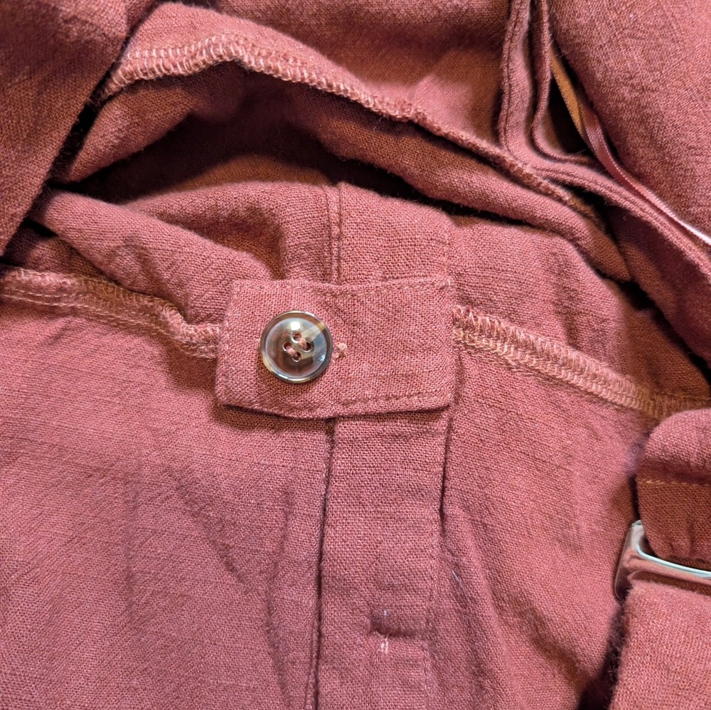 MOD Rust Button-Front Linen Cotton Mini Dress Size Medium - Picture 7 of 9